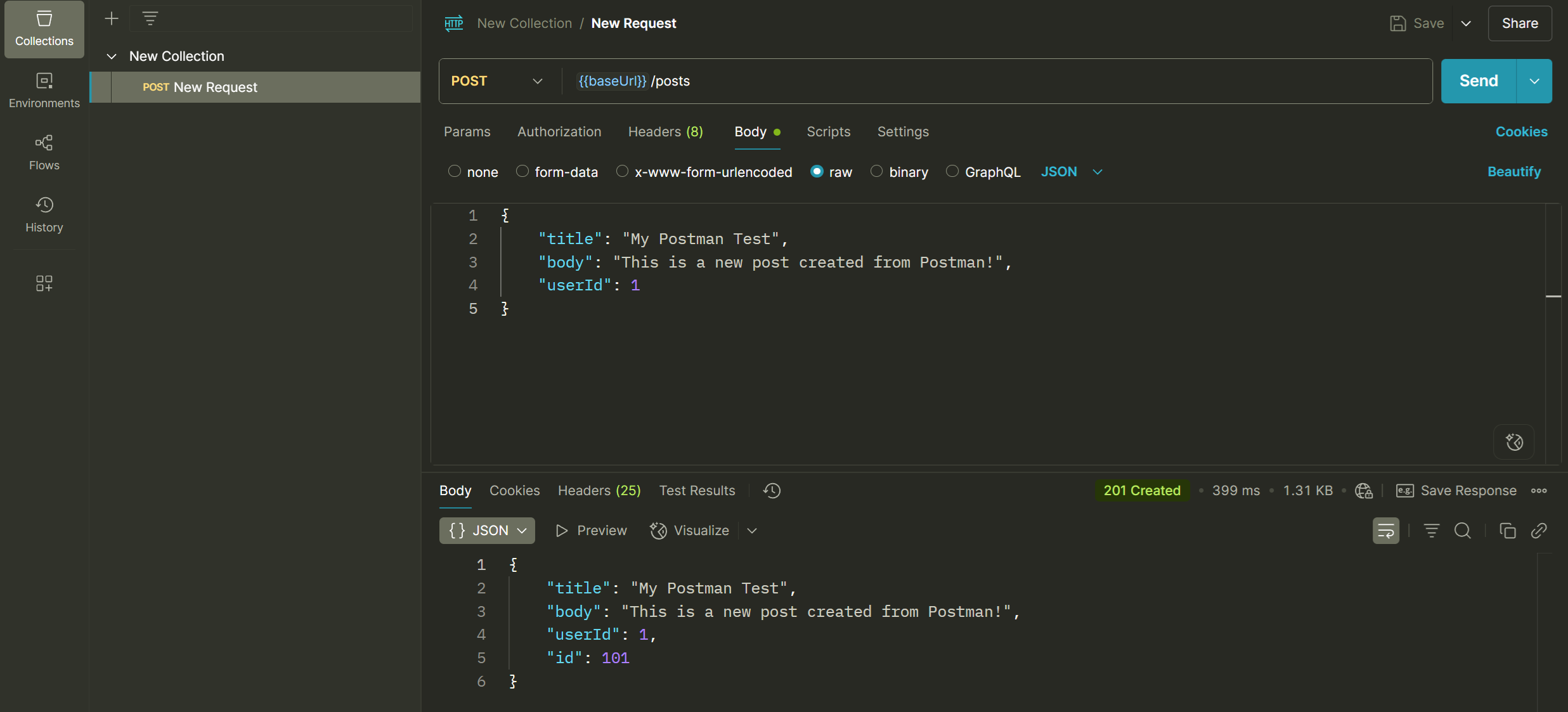 Add a raw JSON body, and send POST request