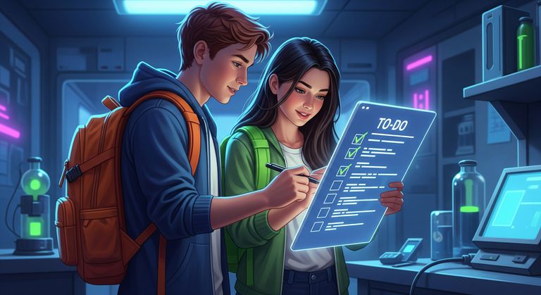 Tommy and Gina holding a to-do list