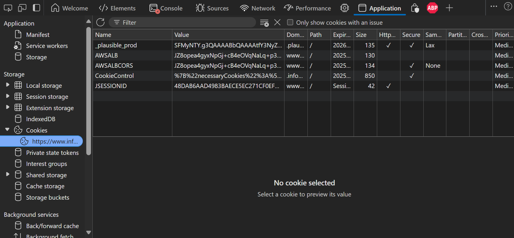 DevTools Application Panel