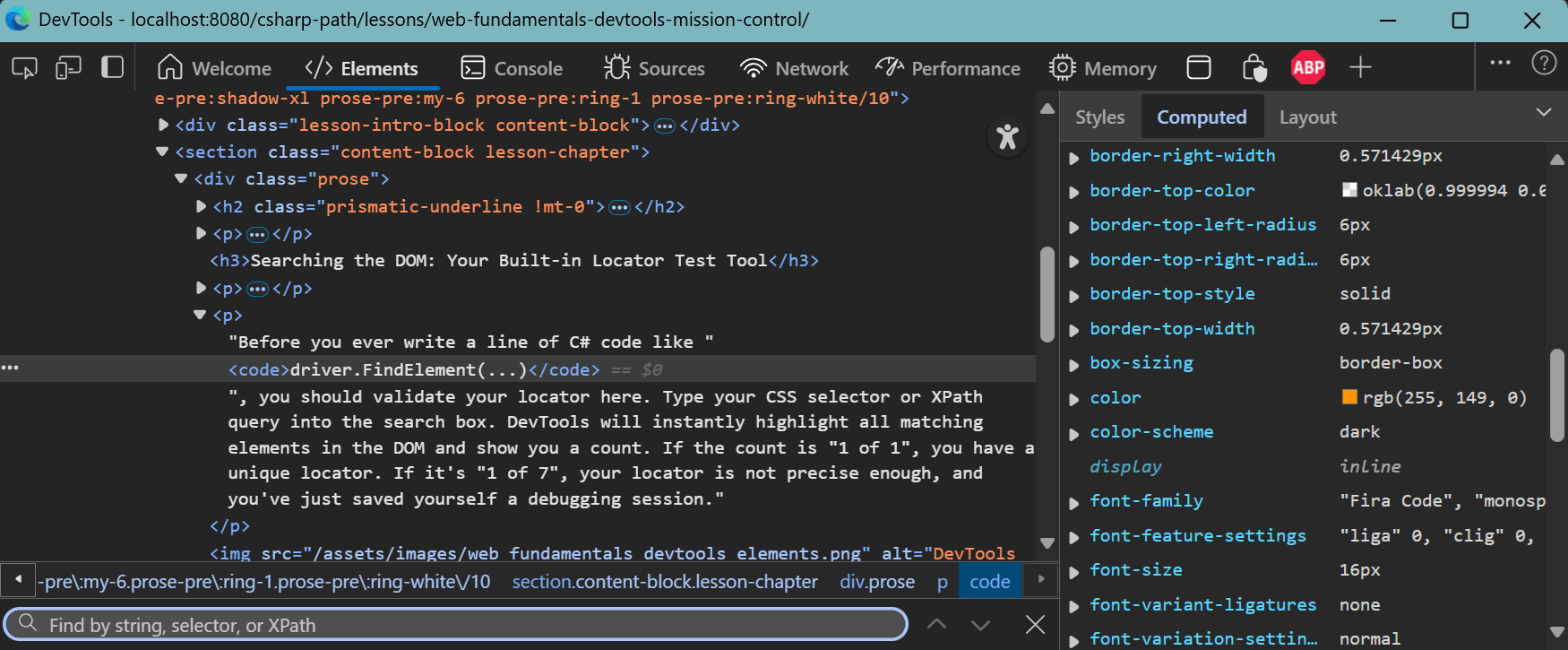 DevTools Elements Panel